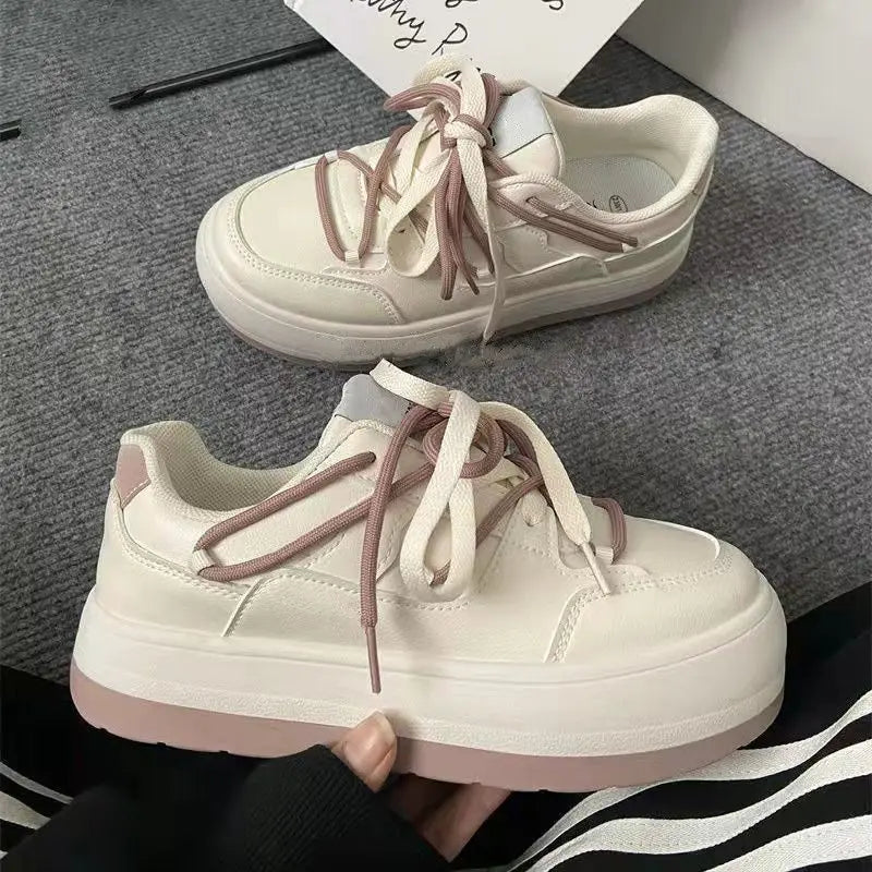 LIZAKOSHT  -  Pink Platform Shoes Women's Sneakers Spring Casual Chunky Vintage White Canvas Flats Tennis Female