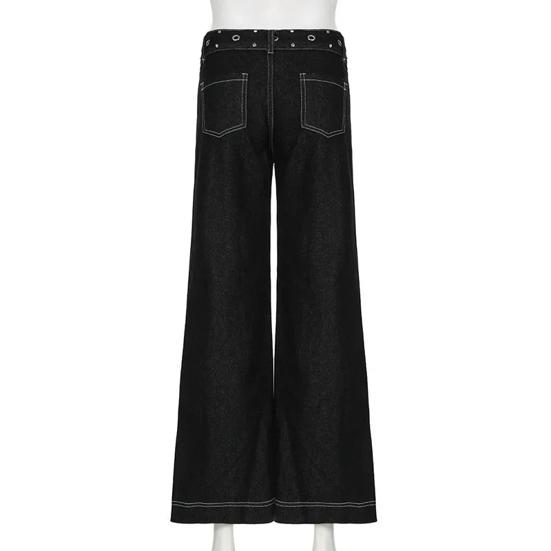 LIZAKOSHT  -  New Punk Gothic Denim Pants Women Y2K Vintage Streetwear Harajuku Y2k E-girl High Waist Wide Leg Pants Emo Alt Jeans Femme