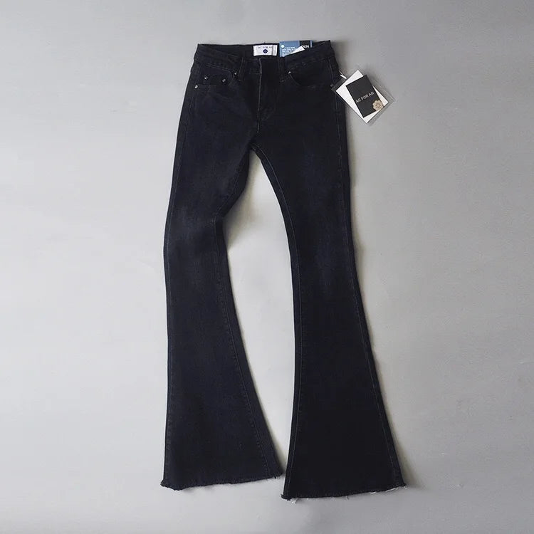 LIZAKOSHT  -  Vintage Low Waist Flare Jeans Blue Black Women Denim Pants High Street  Bell Bottom Skinny Long Trousers