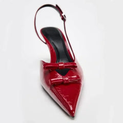 LIZAKOSHT  -  Luxury Brand Designer Pointed Toe Back Strap Heeled Sandals Women Sexy Red Thin Heels for Women Elegant Bow Party Dress Shoes