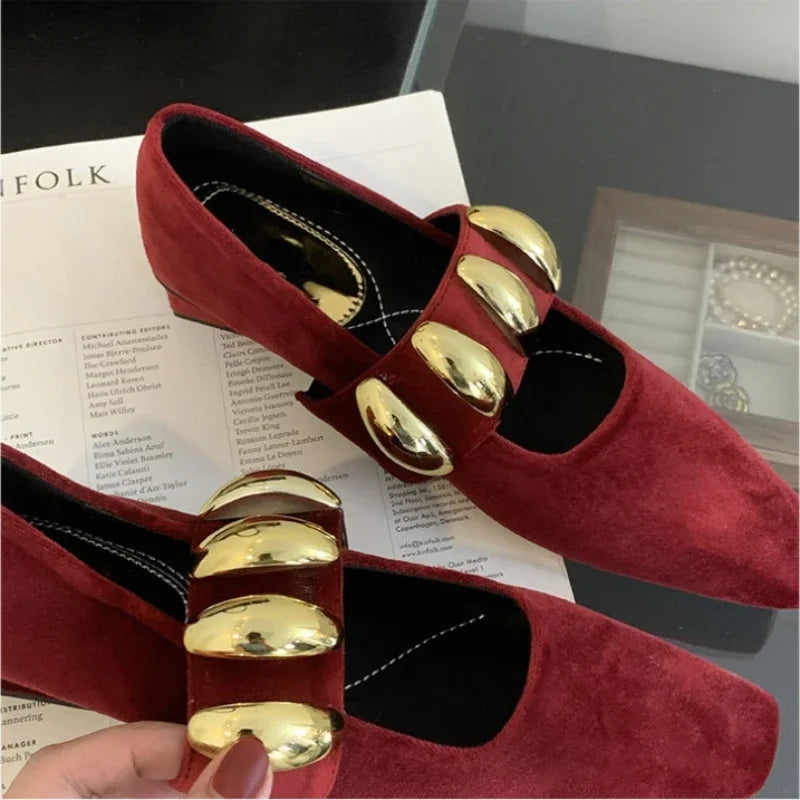 LIZAKOSHT  -  Suede Metal Buckle Square Toe Mary Jane Shoes Women Fashion Chunky Heel Loafers Female Leisure Comfort Muller Pumps Women