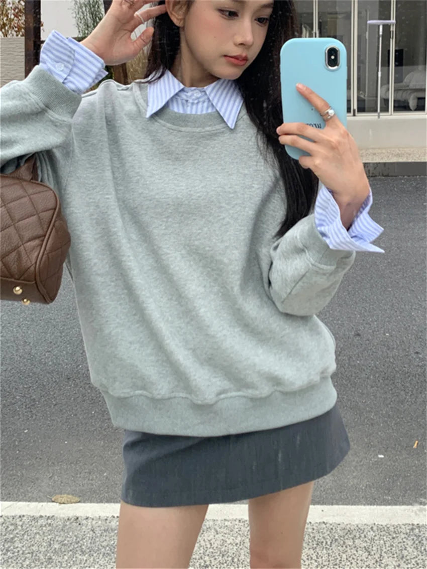 LIZAKOSHT  -  Preppy Style Women Sweatshirts Chic Loose New Spring 2023 All Match OL Gentle Casual Office Lady High Street