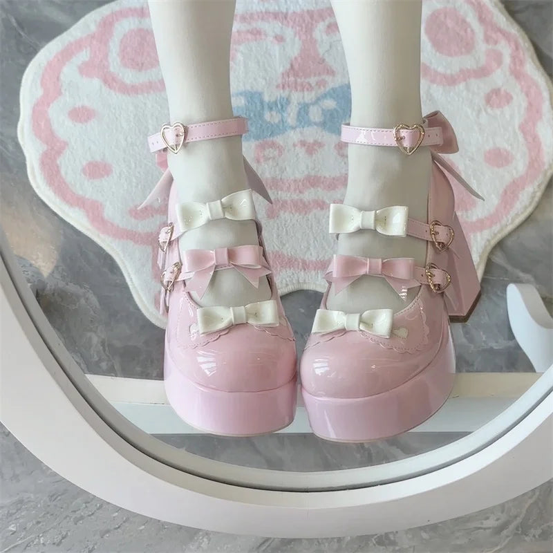 LIZAKOSHT  -  Lolita Thick Heel Original Cute And Sweet Japanese Bow Single Shoes For Women Kawaii Loli Tea Party High Heels