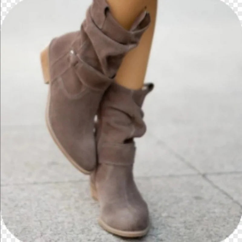 LIZAKOSHT  -  New Women Short Boots,Flock Booties,Low Heels Ankle Botas, Round toe,Side Zip,Black,Apricot,Brown