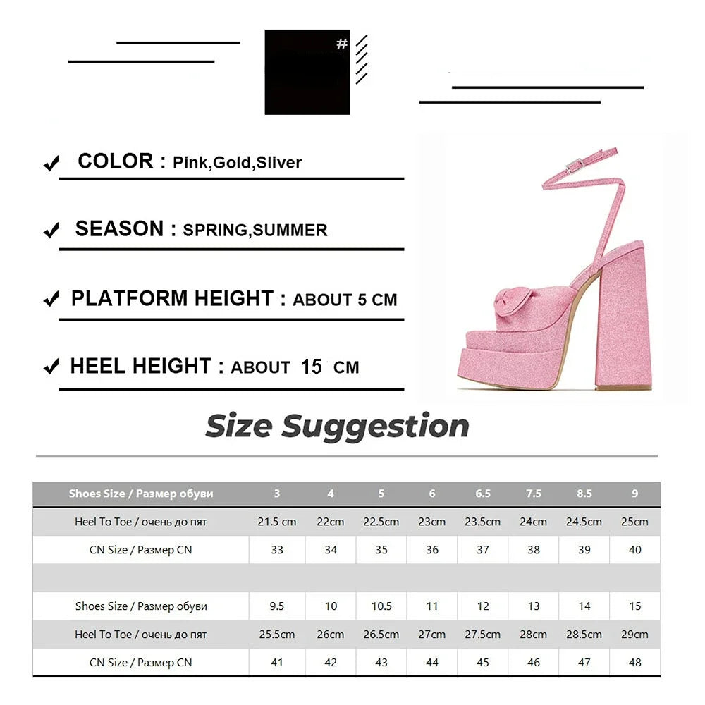 LIZAKOSHT  -  Luxury Bow Ankle Strappy Super High Heels Glitter Bling Sequin Open Toe Sandals Women Stripper Shoes Party Bridal Shoes Design