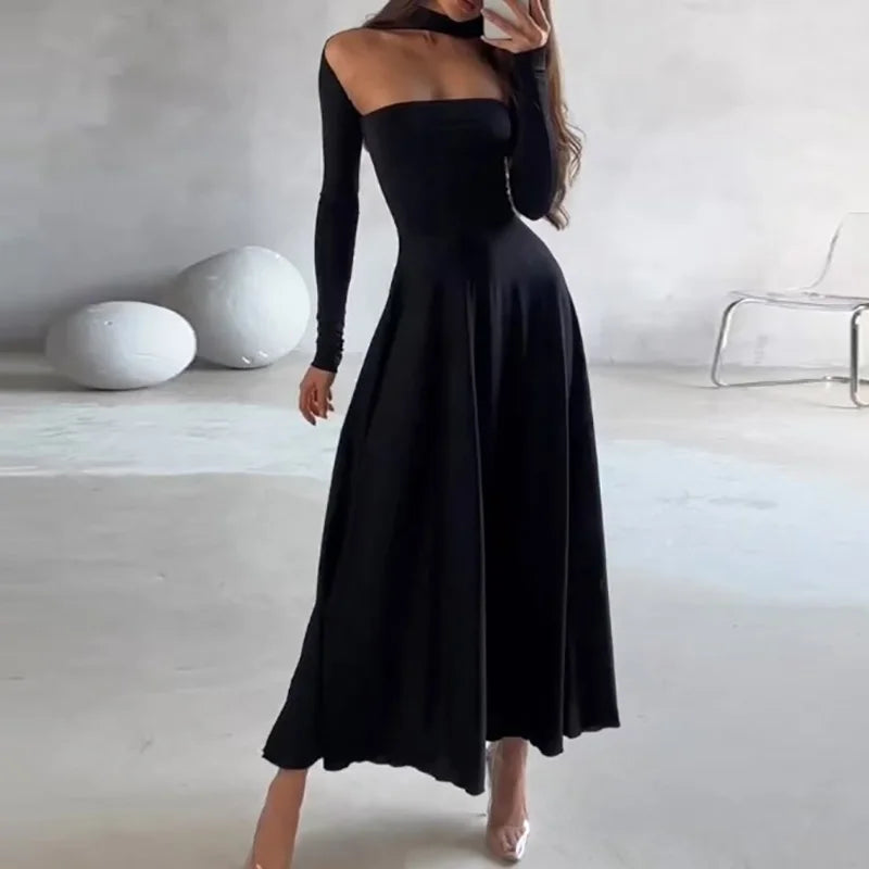 LIZAKOSHT  -  O Neck Casual Spring Autumn Maxi Dress, Women Holiday Long Sleeve Fashion Party Dress, New Patchwork Simple Ladies Dress Vestido