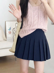 Lizakosht Solid mini skirts women summer Korean fashion short navy blue black solid pleated skirt school uniform