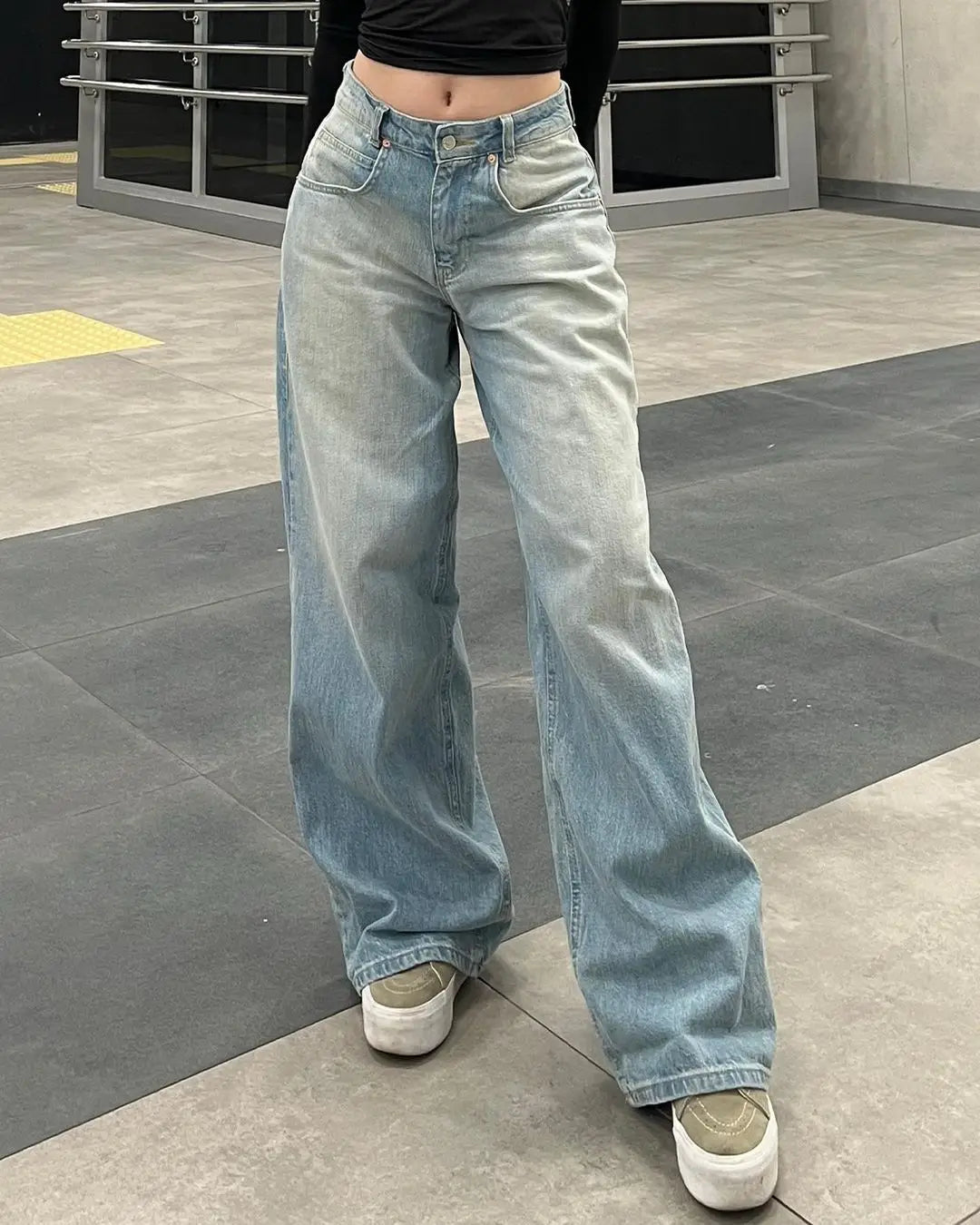 LIZAKOSHT  -  Y2k Vintage High Waisted Blue Washed and Distressed Jeans Fashion Harajuku Baggy Straight Pants Casual Classic  Trousers New