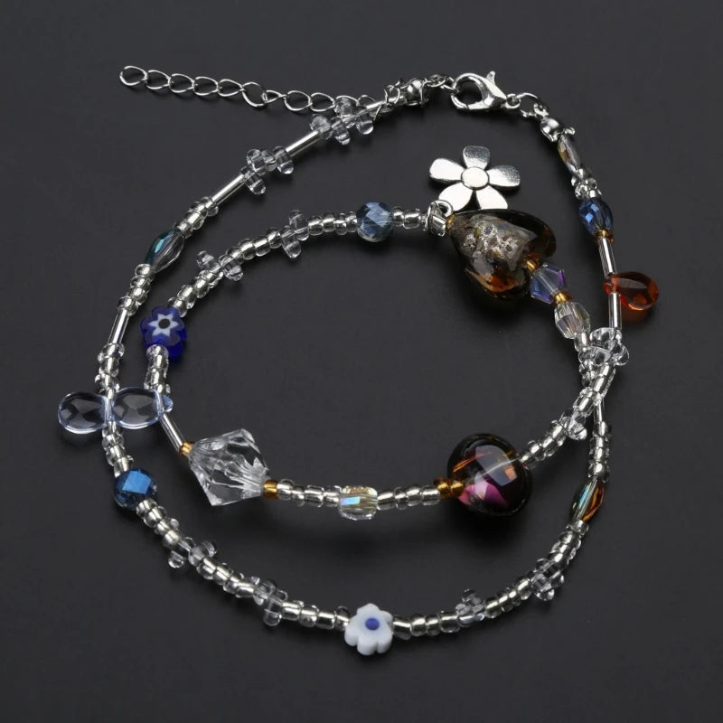 LIZAKOSHT  -  Acrylic Flower Pendant Necklace Crystal Class Gravel Beaded Necklace For Women Cool Y2K Choker Jewelry Exquisite Choker