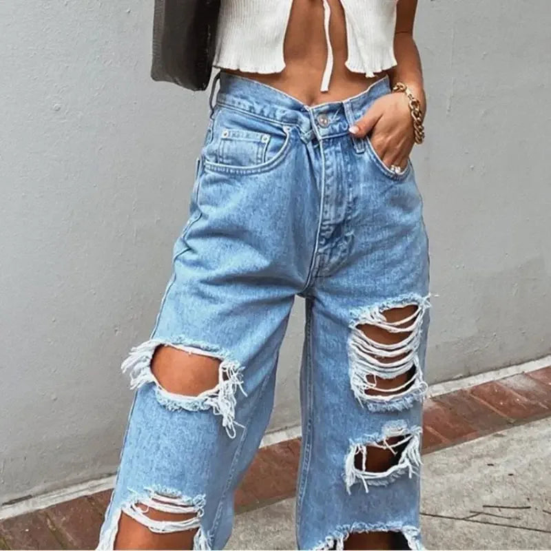 LIZAKOSHT  -  Autumn Black Women Cowboy Striped Patchwork Jeans Street Casual Hip Hop High Waist Loose Straight Jeans Women Fashion Pants