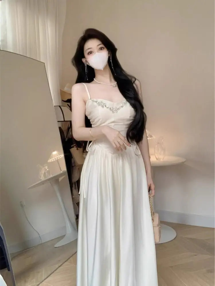 LIZAKOSHT  -  Elegant Evening Party Dresses for Women White Long Sleeveless Bodycone Dress Korean Midi Vintage Sweet Dress Chic