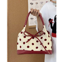 LIZAKOSHT  -  Retro Dot Red Handbag Women Versatile Bow Large Capacity Casual Shoulder Bags Ladies Sweet Cute Underarm Bag Aesthetic