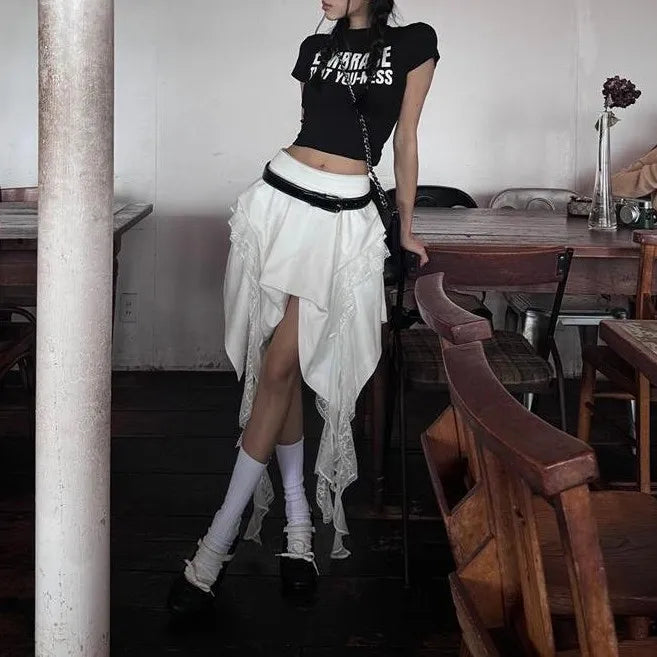 LIZAKOSHT  -  New Small Style Lace Splicing Irregular High Waist A-line Short Skirt