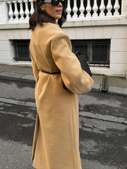 LIZAKOSHT  -  Retro Woman Solid Flip Collar Double Breasted Loose Overcoat Fashion Full Sleeves Casual Long Coat Female New Commuter Jacket