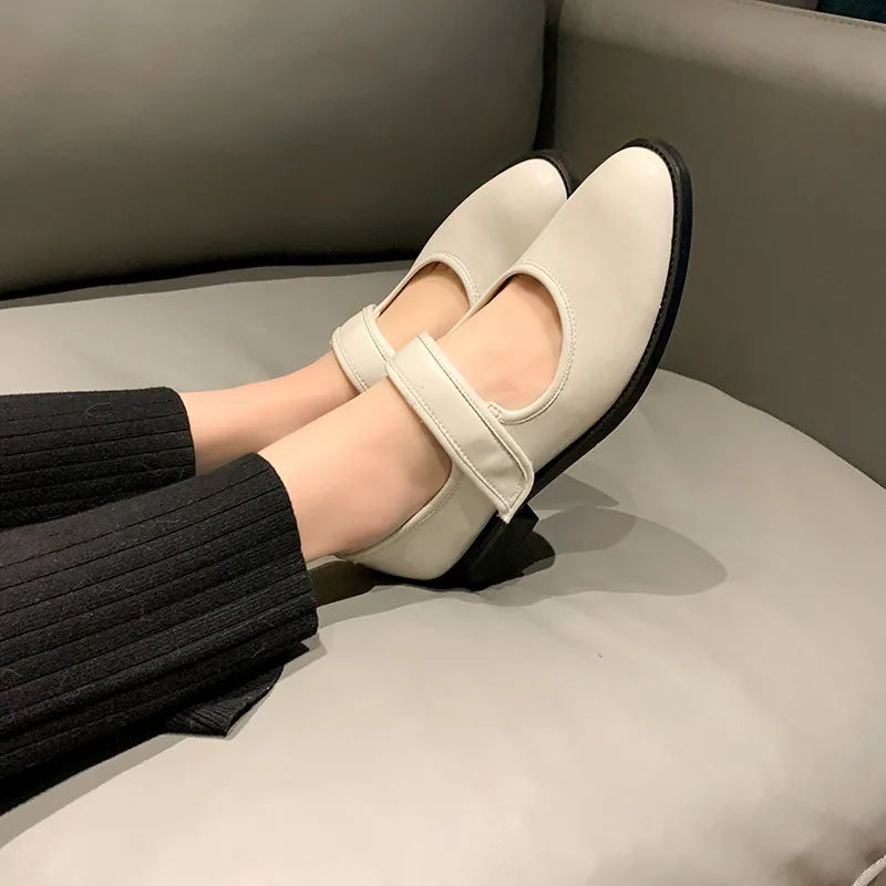 LIZAKOSHT  -  Fashion Pumps New High Quality Genuine Leather Round Head Mid Heel Simple Mary Jane Shoes Daily Commuter Women's Shoes