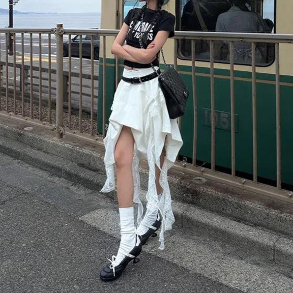 LIZAKOSHT  -  New Small Style Lace Splicing Irregular High Waist A-line Short Skirt