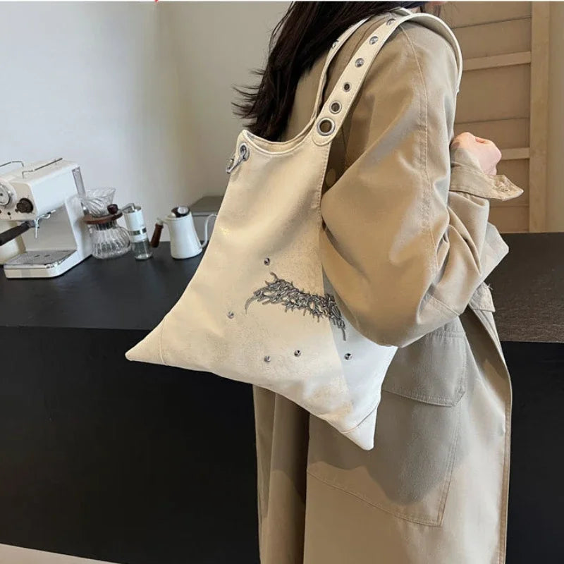 LIZAKOSHT  -  Y2k Aesthetic Punk Gothic Shoulder Underarm Bag Korean Women Fashion Trendy Handbags Streetwear Casual Luxury Design Tote Bags