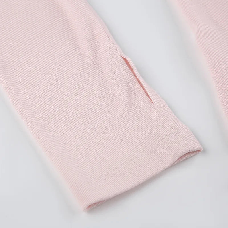 LIZAKOSHT -  Pink Tops Tee Women Letter Embroidery Ribbon Cross Tie Long Sleeve Slim Tops Cute Tshirt for Sweet Girls Kawaii Clothes