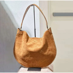 LIZAKOSHT  -  Women's Brown Suede Shoulder Bag Large Capacity Ladies Shopping Armpit bag Autumn Simple Tote Bag Luxury Leather Biker Bag