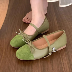 LIZAKOSHT  -  Green New Brand Women Flats Soft Leather Eelgant Dress Shoes Round Toe Shallow Slip On Ladies Casual Ballet Shoes Mujer