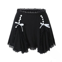 LIZAKOSHT  -  Sweet Women Lace Trim Bow A-line Mini Skirt Ladies Low Waist Summer Skirts With Underwear