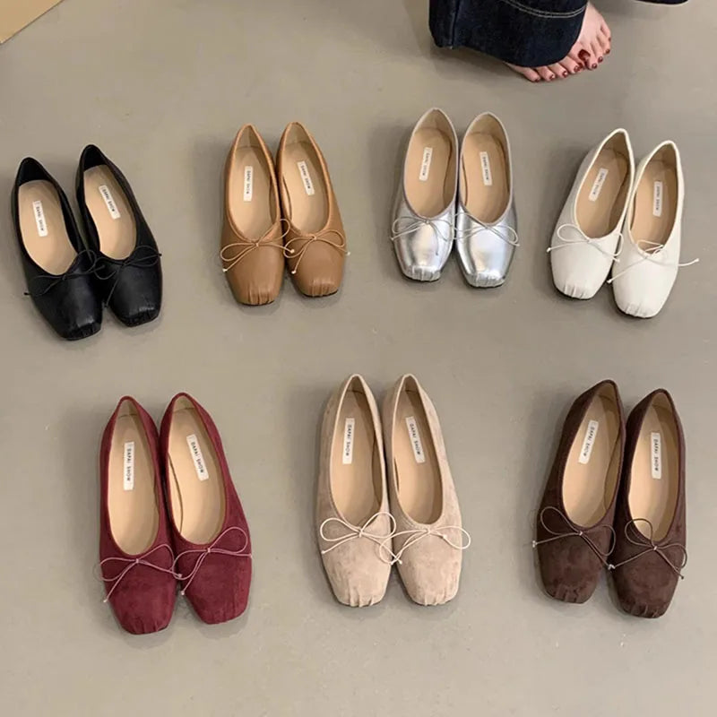 LIZAKOSHT  -  Women Cute Ballerina Flats Lady Slipony Butterfly Knot Vintage Kawaii Mocasines Loafers Girl Soft Sliver Lolita Ballerinas Mujer