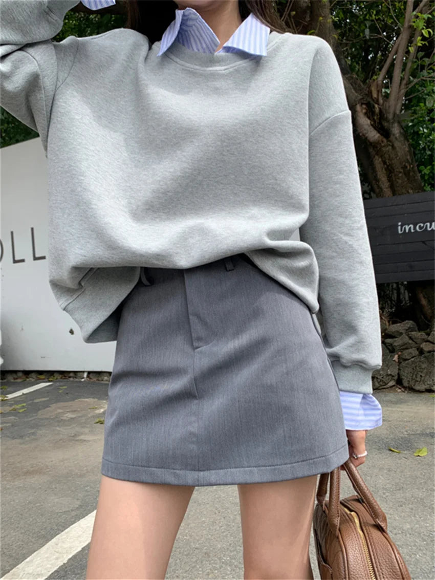 LIZAKOSHT  -  Preppy Style Women Sweatshirts Chic Loose New Spring 2023 All Match OL Gentle Casual Office Lady High Street