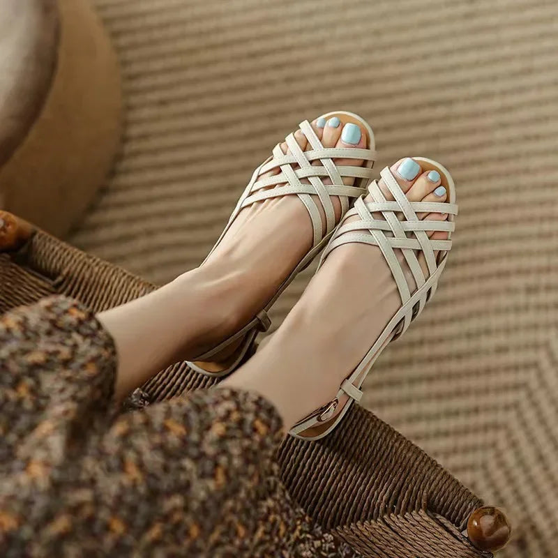 LIZAKOSHT  -  New Outdoor Handmade Cross Weaving Sandals Vintage Elegant Beach Shoes Summer Slippers Women's Flat Shoes