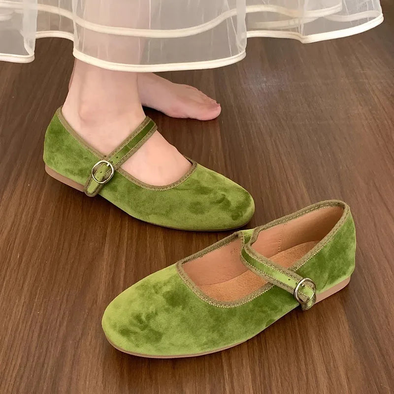 LIZAKOSHT  -  Green New Brand Women Flats Soft Leather Eelgant Dress Shoes Round Toe Shallow Slip On Ladies Casual Ballet Shoes Mujer