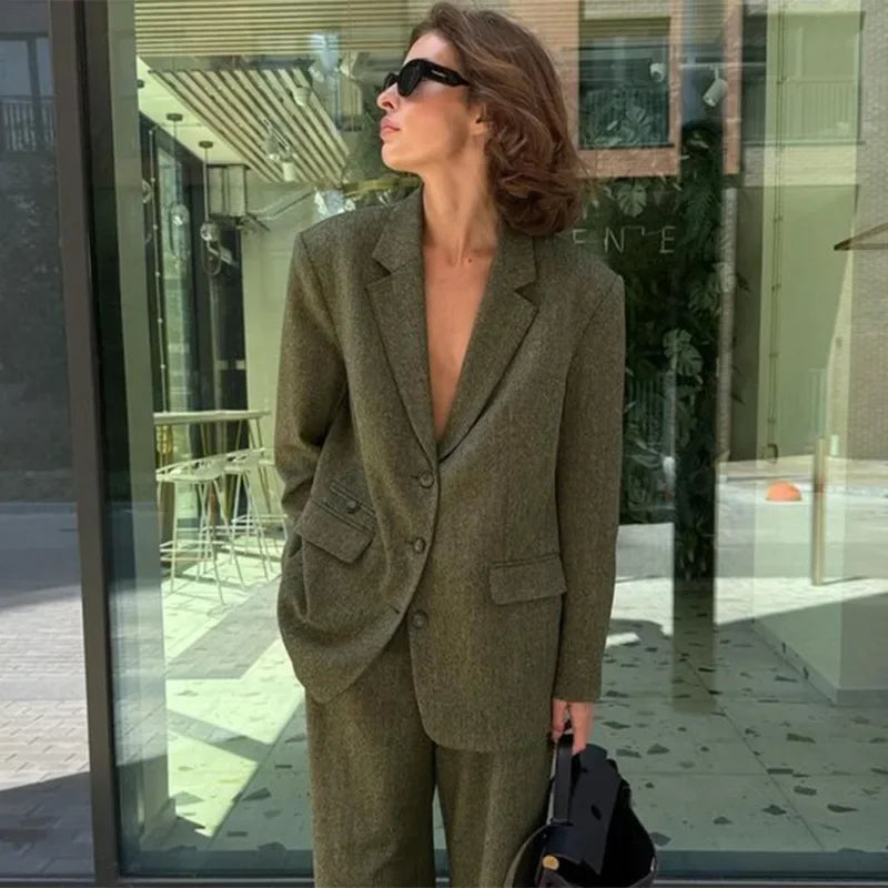 LIZAKOSHT  -  Casual Suit Men Women Fashion Lapel Long Sleeve Single Breasted Blazer Wide Leg Pants 2 Piece Set For Women Loose Outfits Y2K