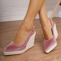 LIZAKOSHT  -  New Straw Wedges High Heels,Women Platform Pumps,Hemp Summer Shoes,Back Buckle Strap