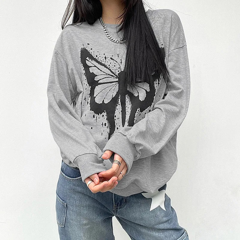 LIZAKOSHT  -  Instagram Street Personalized Butterfly Print Loose Sweater Coat Women's Wear