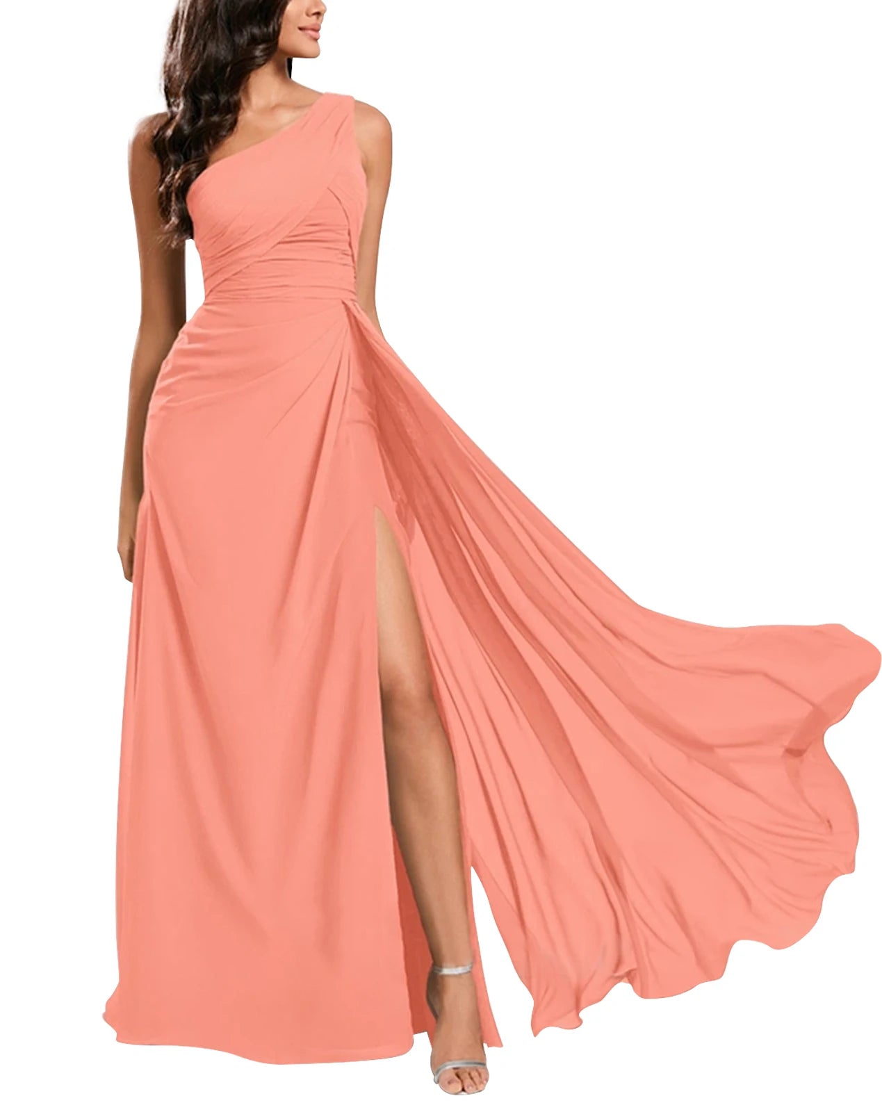 One Shoulder Floor-Length Chiffon Bridesmaid Dress With Ruffle Backless 2024 Prom Evening Dress Wedding Party Gowns