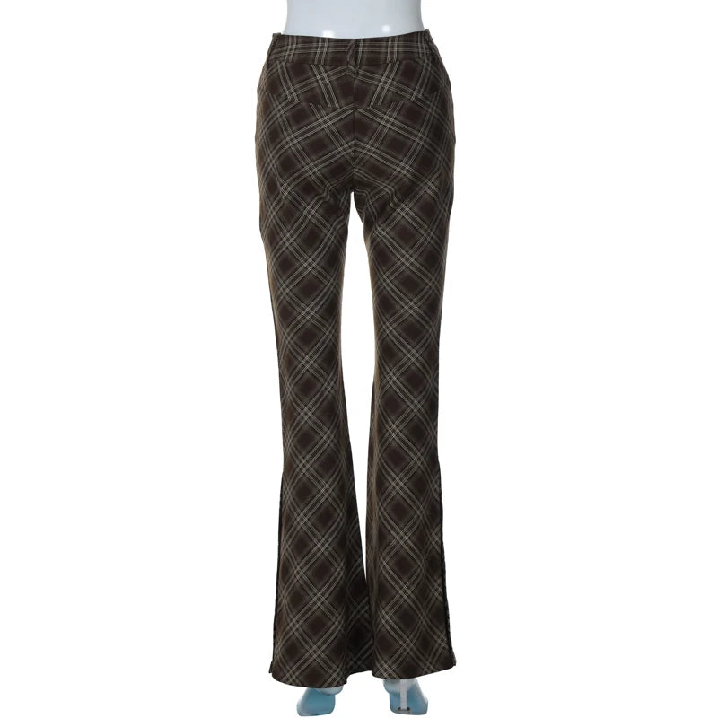 LIZAKOSHT  -  American Retro Fashion Diamond Pattern Printed Micro Flared Casual Pants, Spring and Autumn New Spicy Girl Versatile Pants