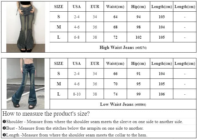 LIZAKOSHT  -  Vintage Jeans for Women aesthetic Low Rise Flare Pants Fashion cyber y2k Streetwear Denim Trousers femme Retro Korean