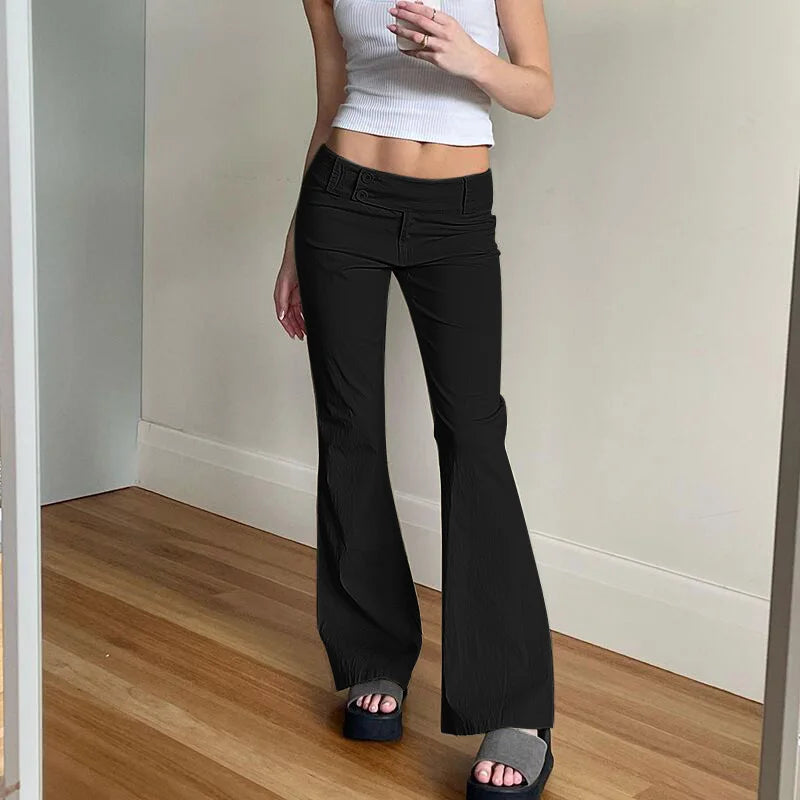 LIZAKOSHT  -  Hong Kong Style Girls Fashionable Solid Color Micro La Casual Pants, Spring and Summer New Millennium Leg Long Pants