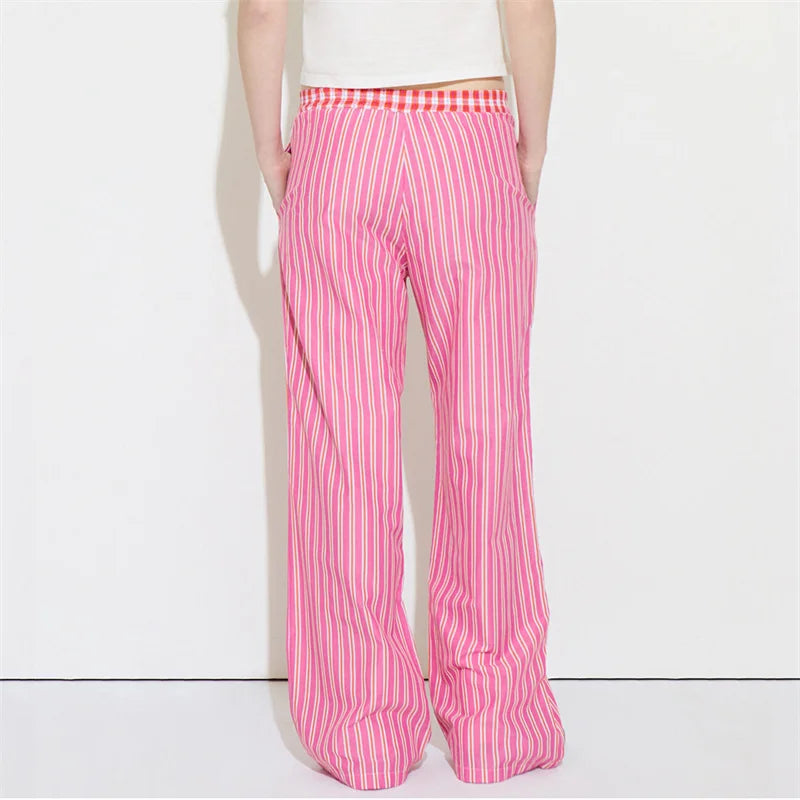 LIZAKOSHT  -  y2k Pants Women Chic Fashion Striped Contrast Color Elastic Waist Wide Leg Loose Trousers 2000s Sweatpants Streetwear