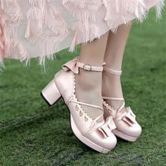 LIZAKOSHT  -  Sweet lolita shoes kawaii girl bowknot bandage women shoes japanese vintage thick heel round head cosplay tea party dress shoes