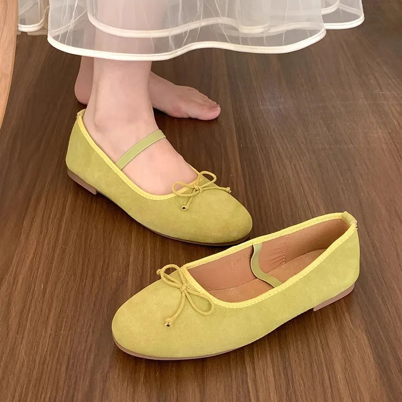 LIZAKOSHT  -  Green New Brand Women Flats Soft Leather Eelgant Dress Shoes Round Toe Shallow Slip On Ladies Casual Ballet Shoes Mujer