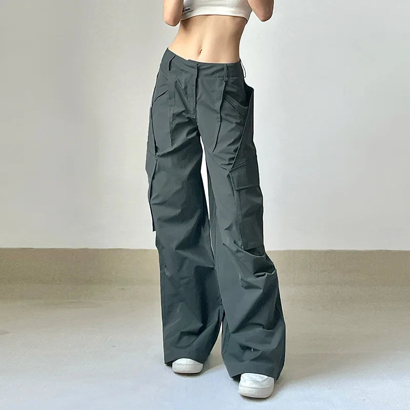 LIZAKOSHT Cargo Pants Women Clothing High Street Vintage Multi Pocket Sweatpants Women Pants Casual Wide Leg Trousers Women