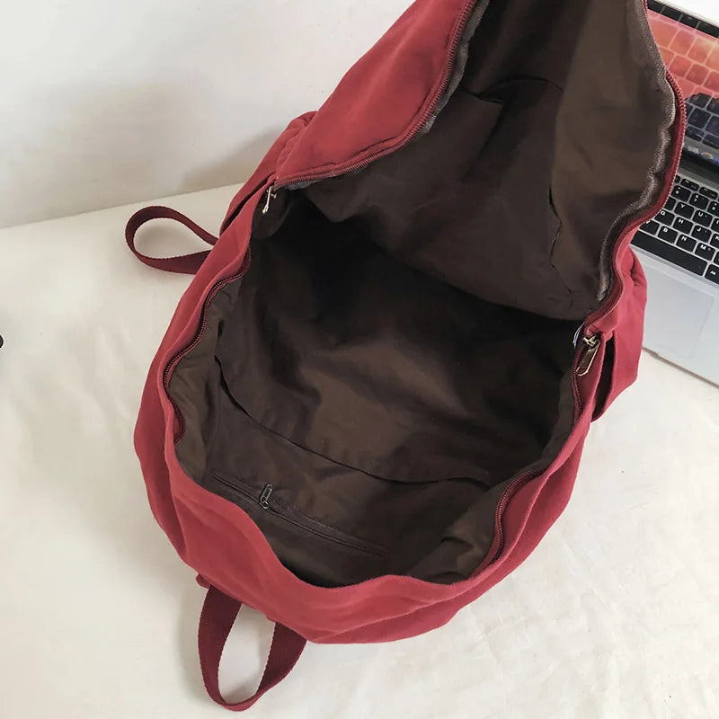 LIZAKOSHT  -  Solid Color Canvas Women Backpack Fashion Unisex Student School Bags For Teenage Bagpack Large Capacity Travel Backpack