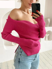 Lizakosht Y2K Clothes Sexy Off Shoulder Sweater Women Spring Autumn Korean Fashion Pullover Square Collar Long Sleeve Knitwears pull femme