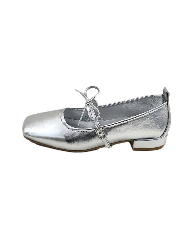 LIZAKOSHT Women's shoes with thick soles, French silver single shoes, versatile and gentle Mary Jane shoes