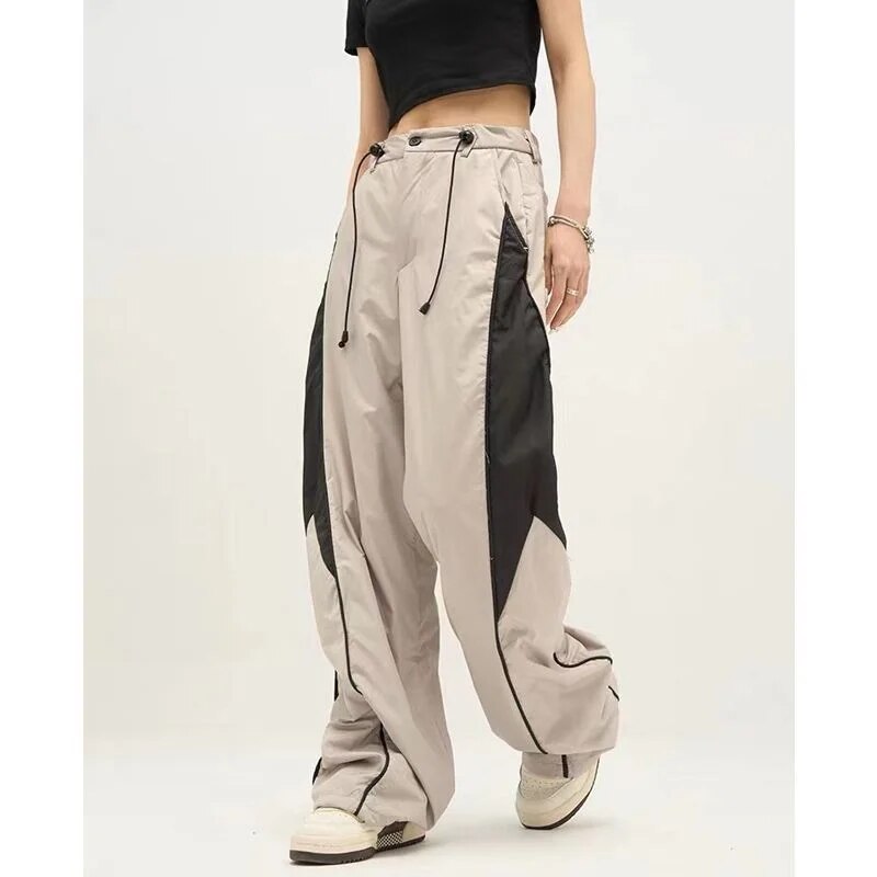 Lizakosht Spring retro loose cargo trousers women's hip-hop street stripes wide-leg jogging sweatpants Y2K oversized retro sports bottoms