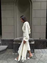 LIZAKOSHT  -  Irregular Ruffled Hem Long Skirt Women Suits V-shape Lapel Long Sleeved Shirt 2-pieces Sets 2024 New Ladies Highstreet Outfits