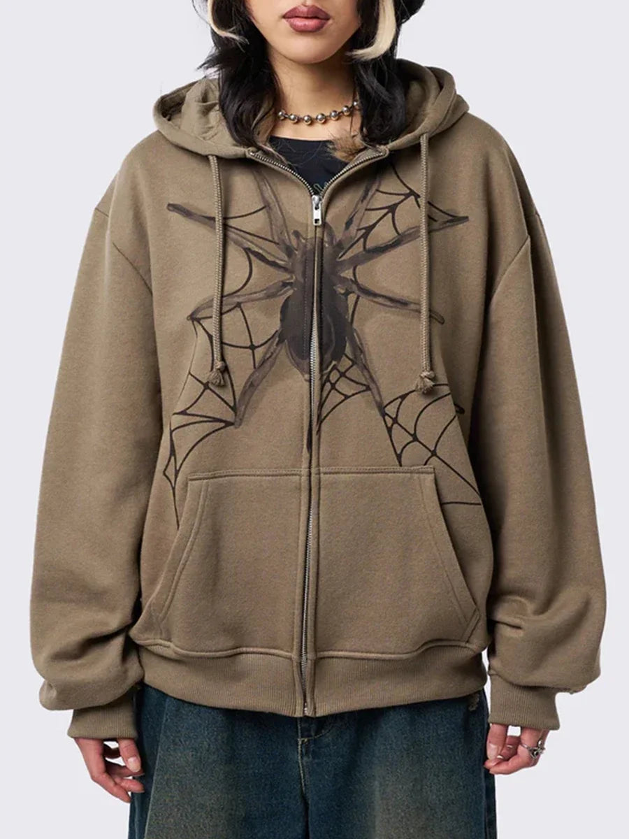 LIZAKOSHT  -  Women Zipper Hoodie Long Sleeve Star Print Contrast Color Sweatshirt Jacket Outwear Streetwear
