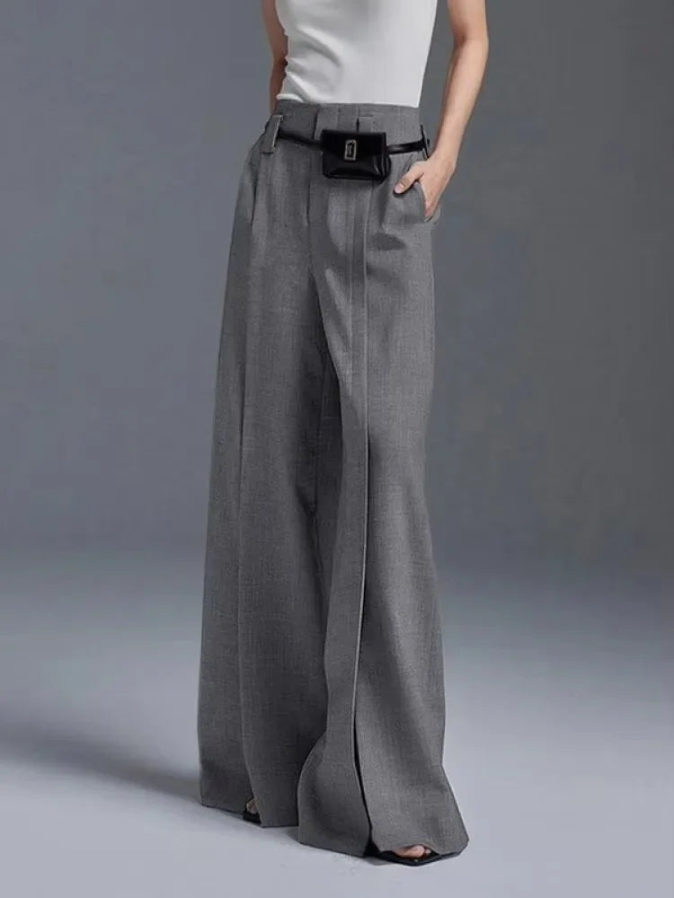 LIZAKOSHT  -  Women Formal Suit Straight-leg Pants 2024 New Fashion Solid Color Split-Front High-Waisted Pleated Casual Trousers