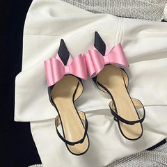 LIZAKOSHT -  White Bow Show Model Women's Shoes Handmade Silk High Heels Party Outgoing Pointed Sandals Lover Gift Pink Women's Shoes