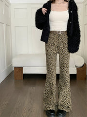 LIZAKOSHT  -  Hot Girls Women Flare Trousers Chic Spring Animal Printed 2023 New Vintage Office Lady Slim Leopard High Street