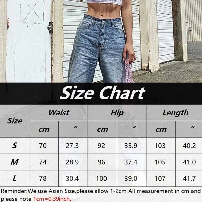 LIZAKOSHT -  Women Fashion Harajuku Harem Korean Wide Leg Trousers Casual Ripped Hole Jeans Straight Denim Pants High Waist Streetwear